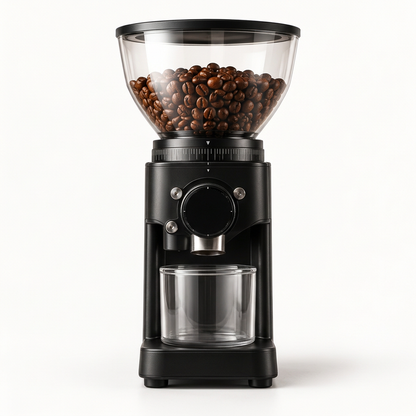 Black coffee grinder on pure white background