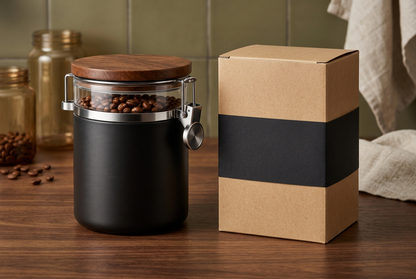 Canister beside unbranded kraft packaging concept
