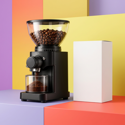 Coffee grinder in lavender and coral product scene