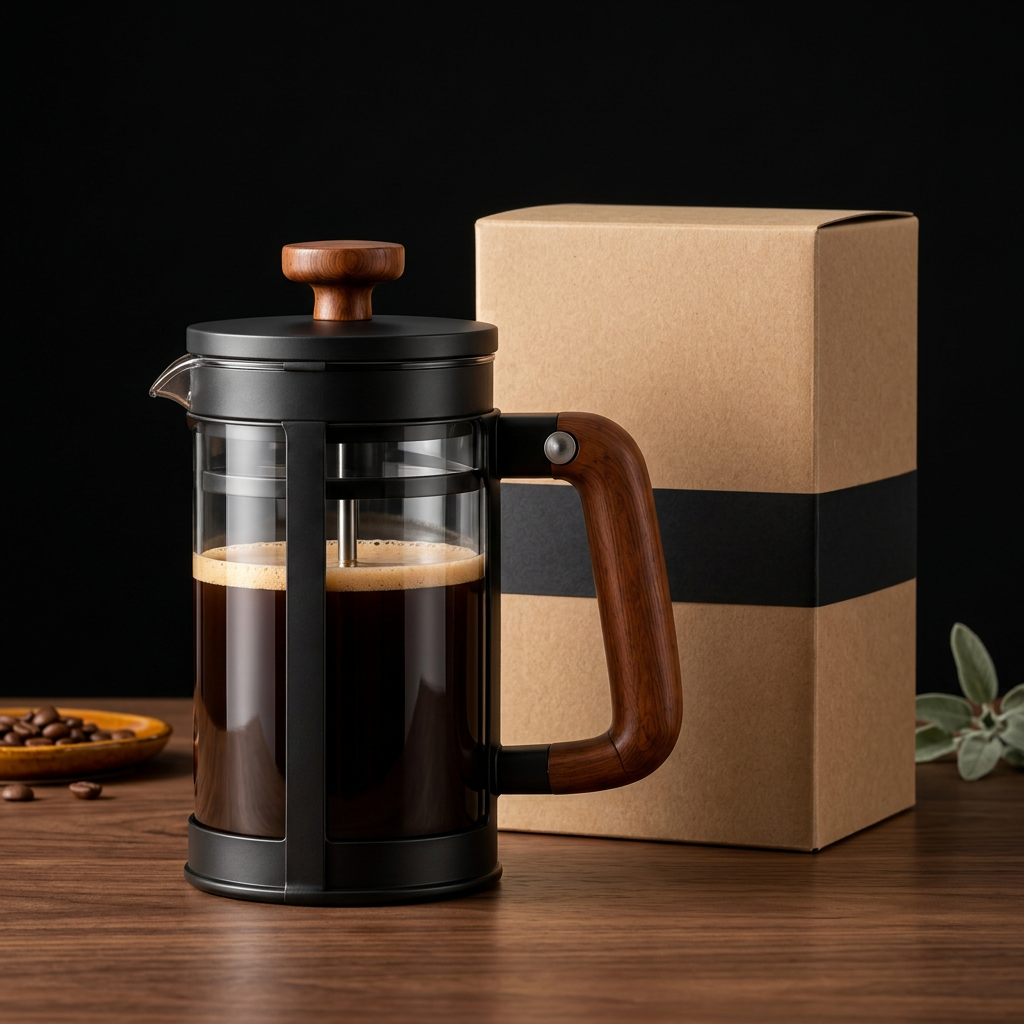 French press three-quarter studio view