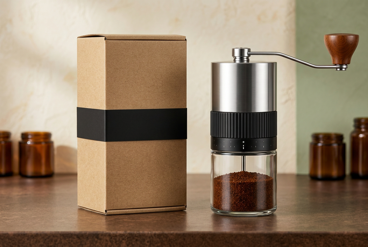 Grinder with plain kraft and black packaging concept