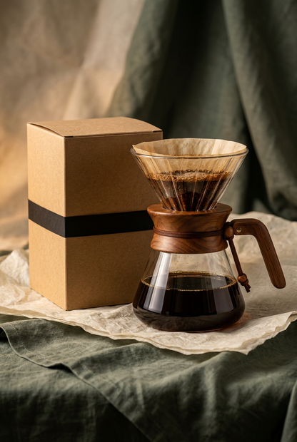 Coffee brewer with unbranded kraft packaging concept