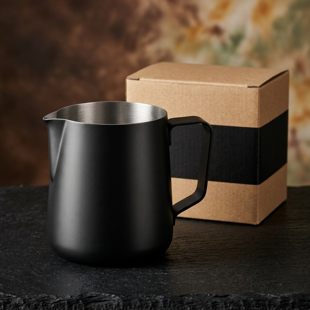 Black latte art milk pitcher main hero