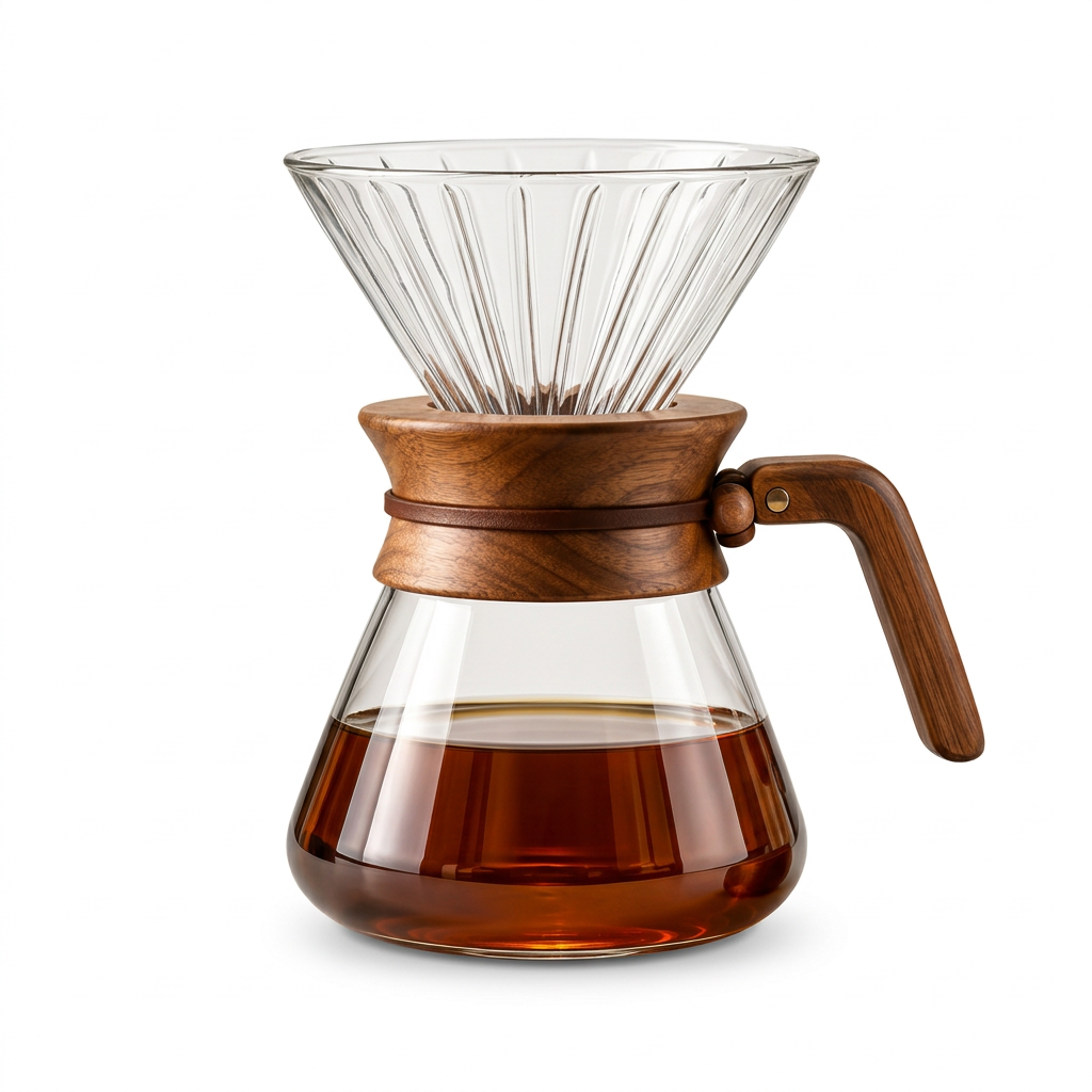 Glass coffee brewer on pure white background