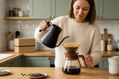 Woman preparing pour-over coffee