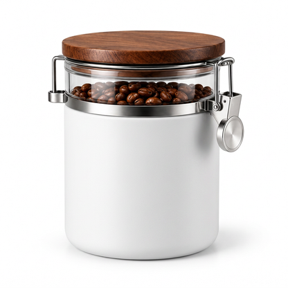 Coffee bean canister isolated on pure white